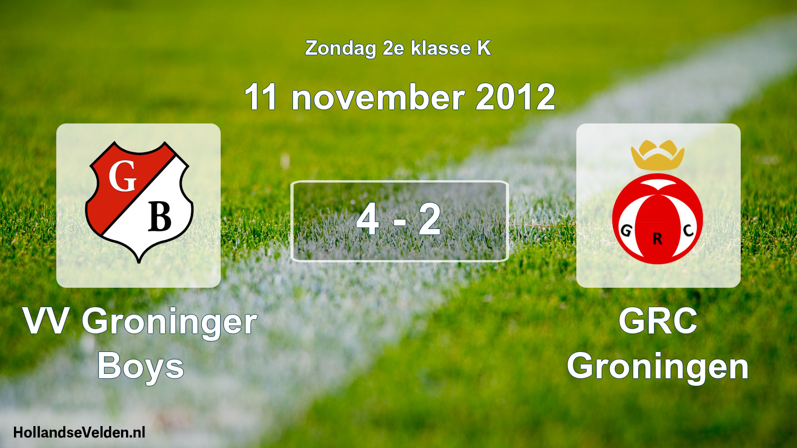 Total number of matches played: VV Groninger Boys - GRC Groningen 4 - 2 (11 November 2012)