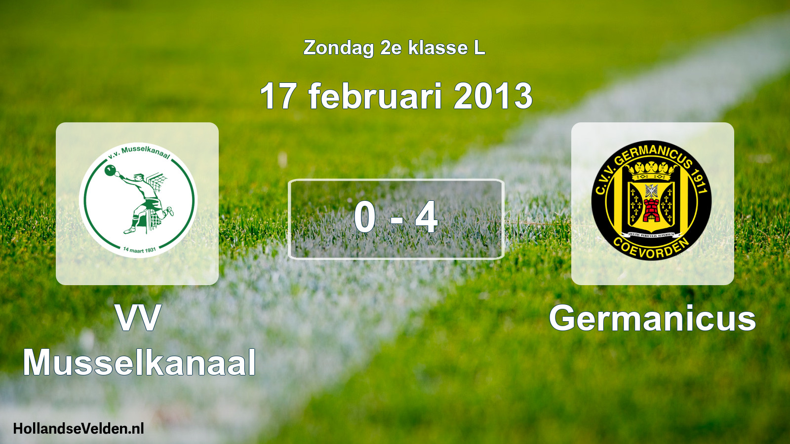 Total number of matches played: VV Musselkanaal - Germanicus 0 - 4 (17 February 2013)