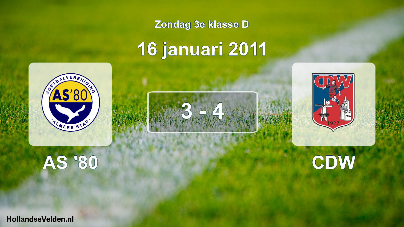 Total number of matches played: AS '80 - CDW 3 - 4 (16 January 2011)