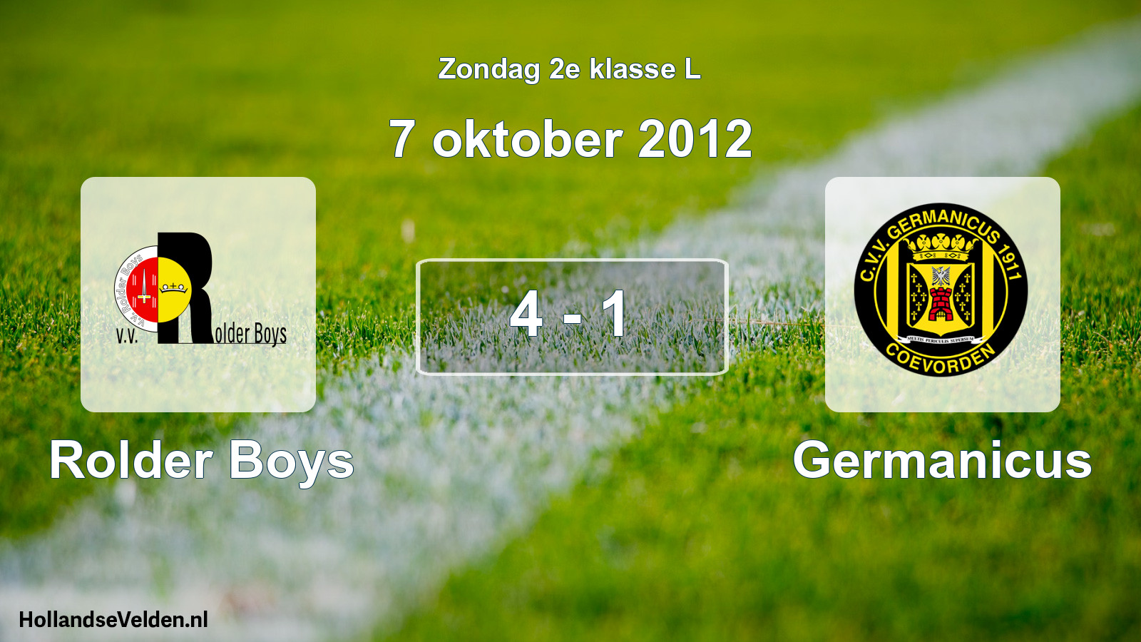 Total number of matches played: Rolder Boys - Germanicus 4 - 1 (7 October 2012)