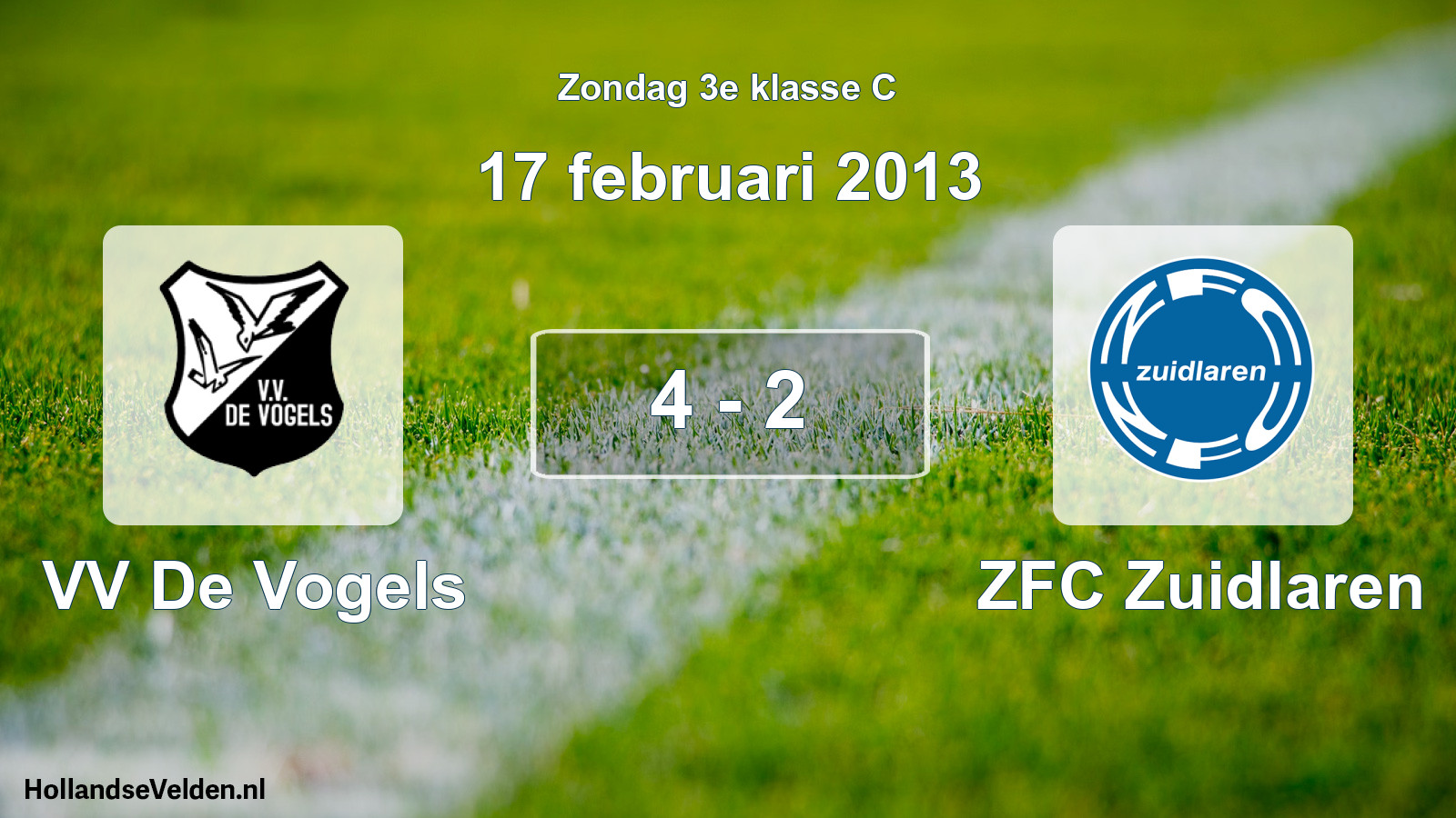 Total number of matches played: VV De Vogels - ZFC Zuidlaren 4 - 2 (17 February 2013)