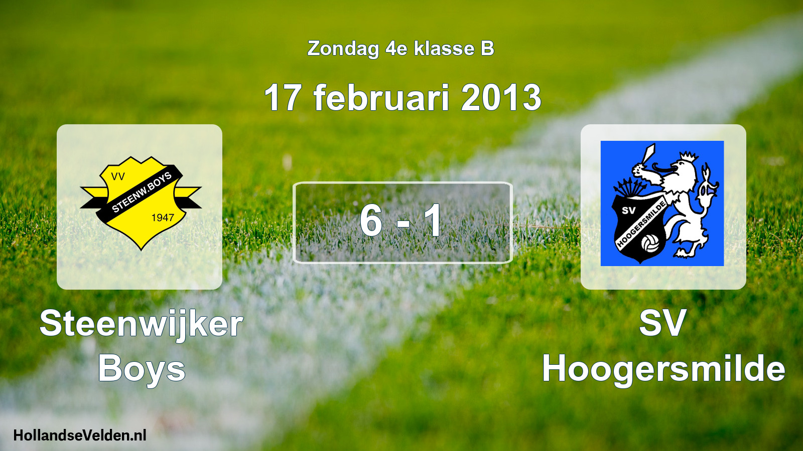 Total number of matches played: Steenwijker Boys - SV Hoogersmilde 6 - 1 (17 February 2013)