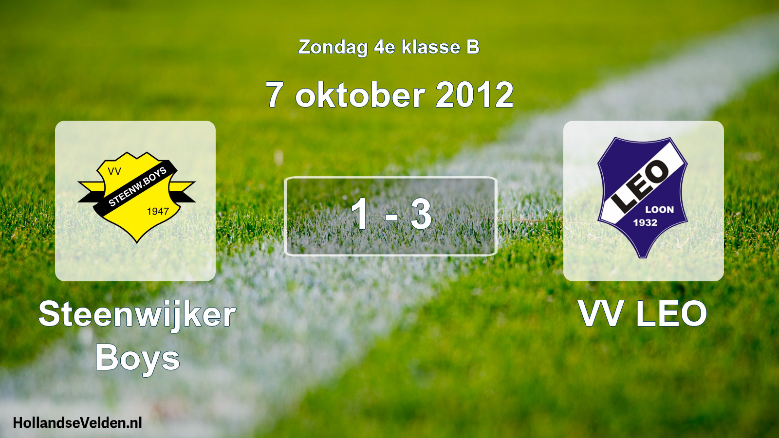 Total number of matches played: Steenwijker Boys - VV LEO 1 - 3 (7 October 2012)