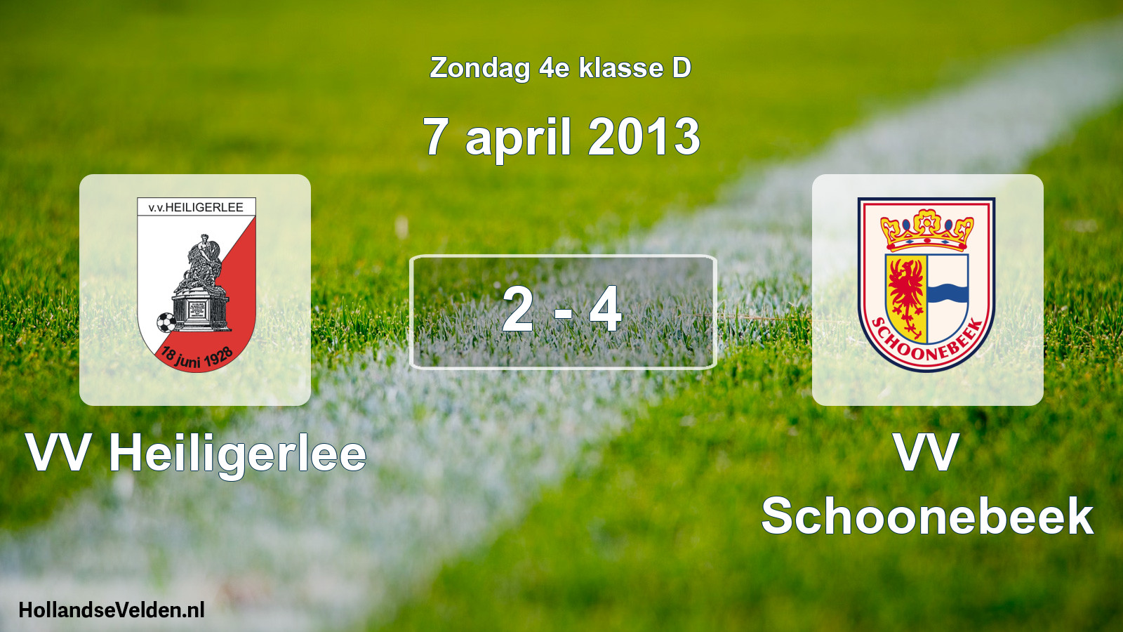 Total number of matches played: VV Heiligerlee - VV Schoonebeek 2 - 4 (7 April 2013)