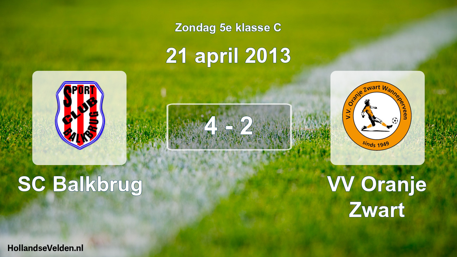 Total number of matches played: SC Balkbrug - VV Oranje Zwart 4 - 2 (21 April 2013)