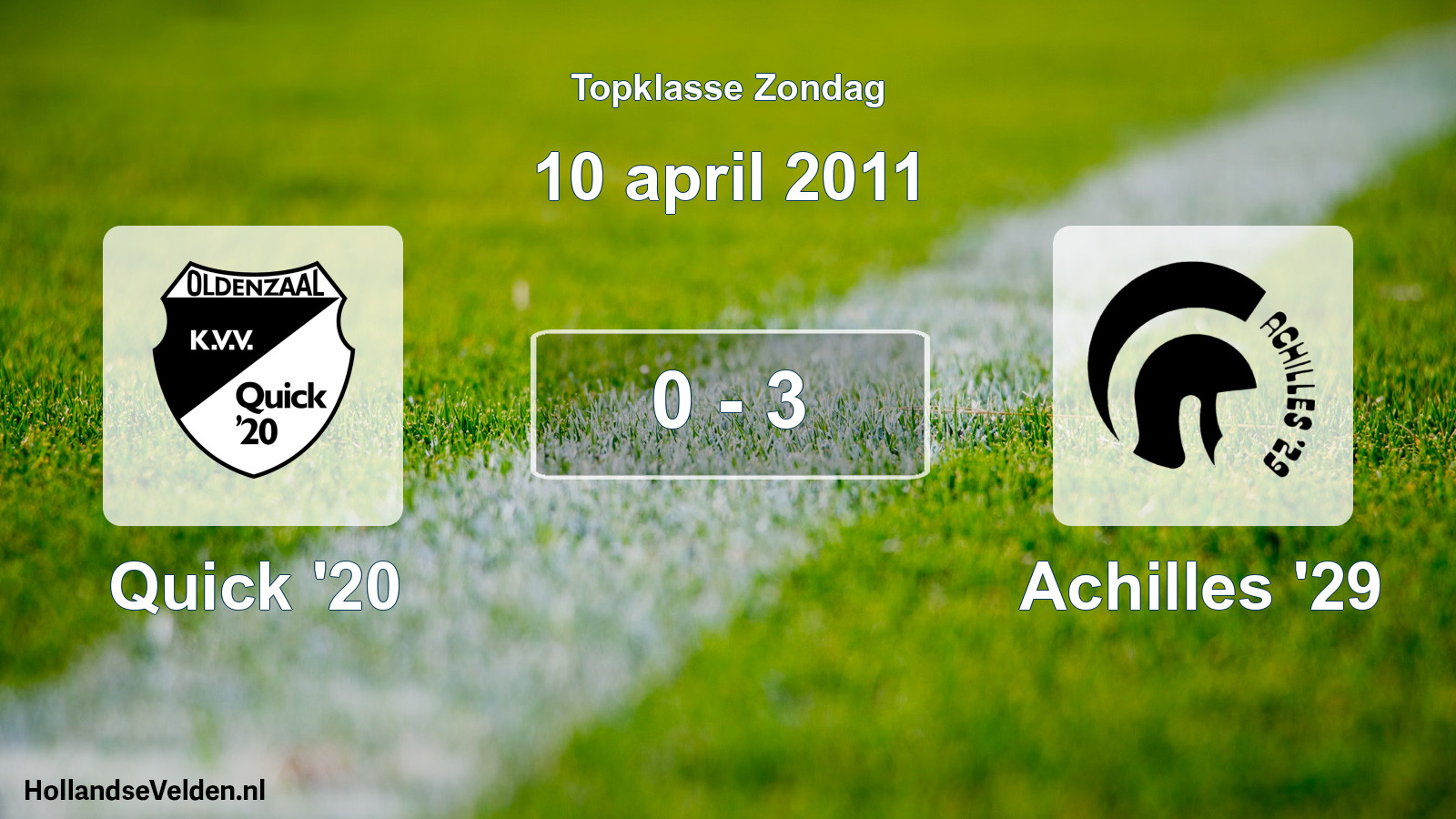 Total number of matches played: Quick '20 - Achilles '29 0 - 3 (10 April 2011)