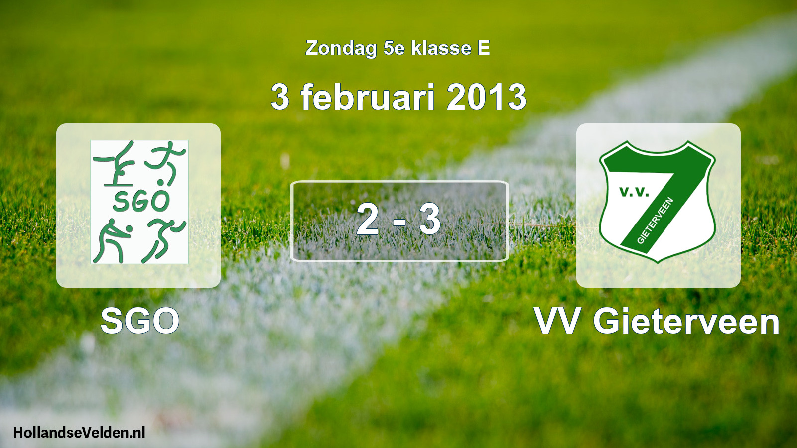 Total number of matches played: SGO - VV Gieterveen 2 - 3 (3 February 2013)