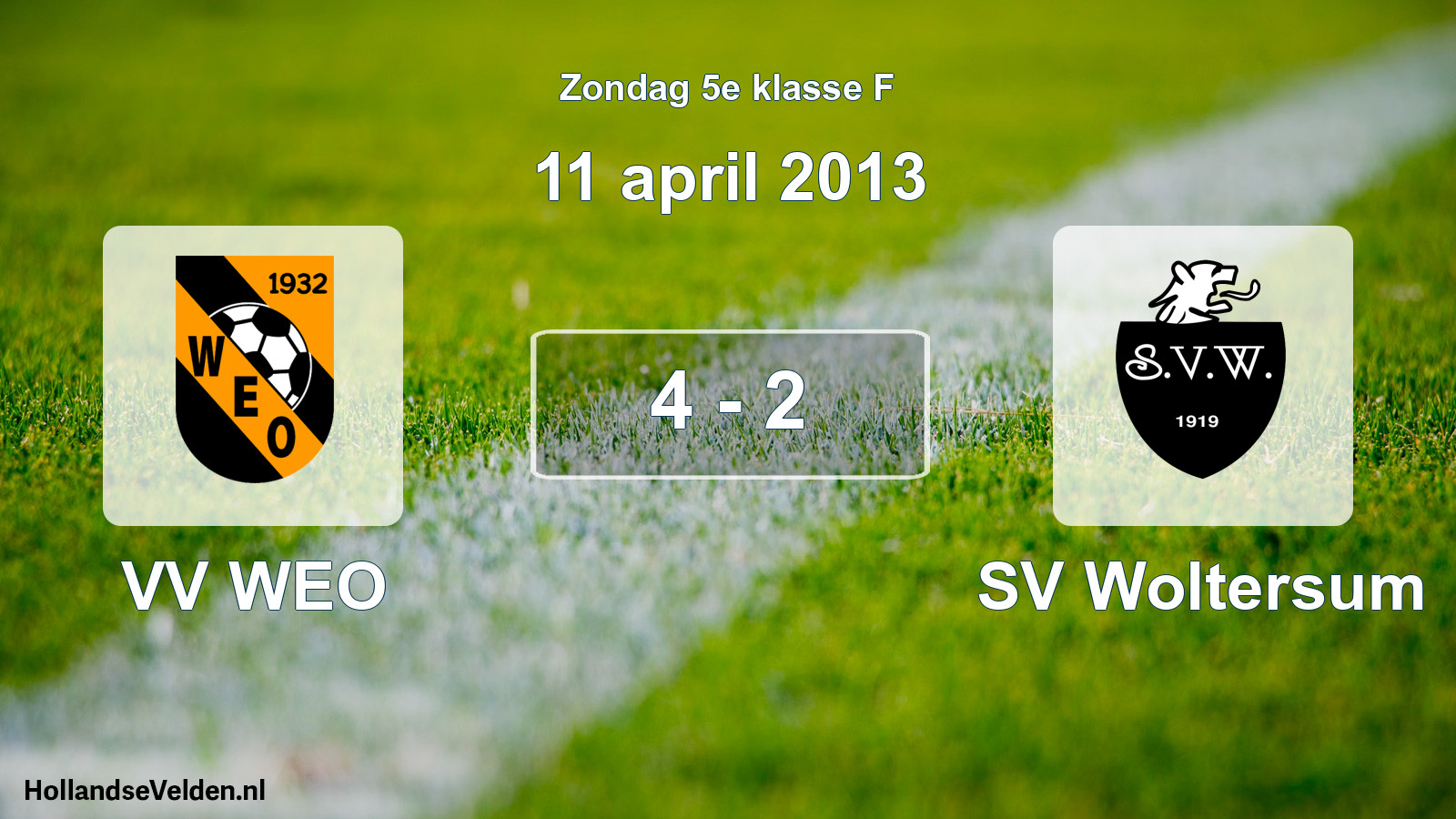 Total number of matches played: VV WEO - SV Woltersum 4 - 2 (11 April 2013)
