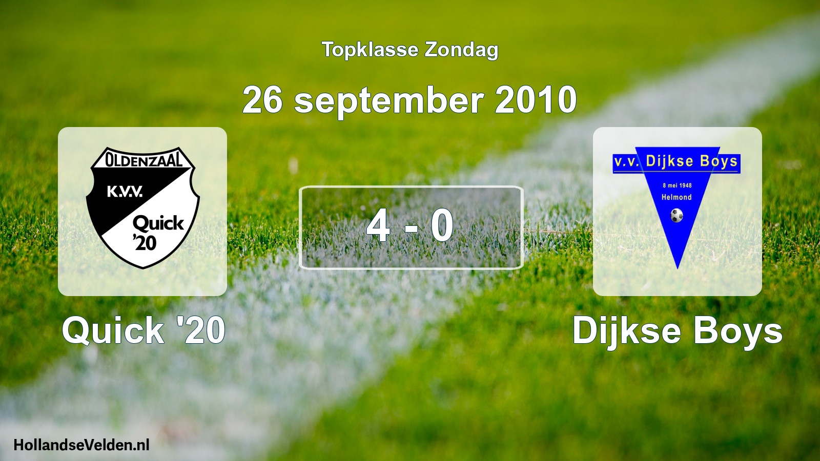 Gespeelde wedstrijd: Quick '20 - Dijkse Boys 4 - 0 (26 september 2010)