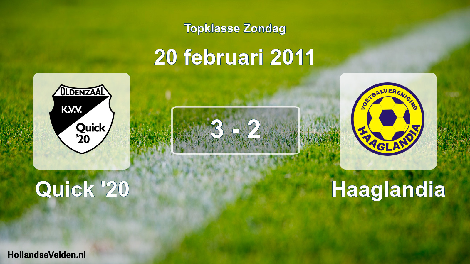 Total number of matches played: Quick '20 - Haaglandia 3 - 2 (20 February 2011)