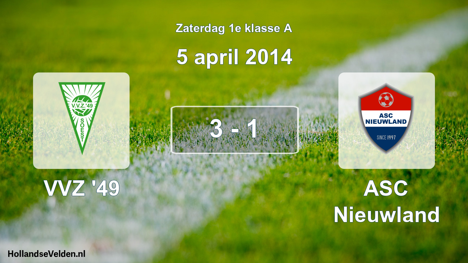 Total number of matches played: VVZ '49 - ASC Nieuwland 3 - 1 (5 April 2014)